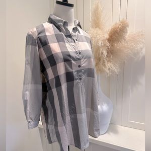 Burberry Brit Plaid Authentic 3/4 length sleeve Half Button Blouse Top M